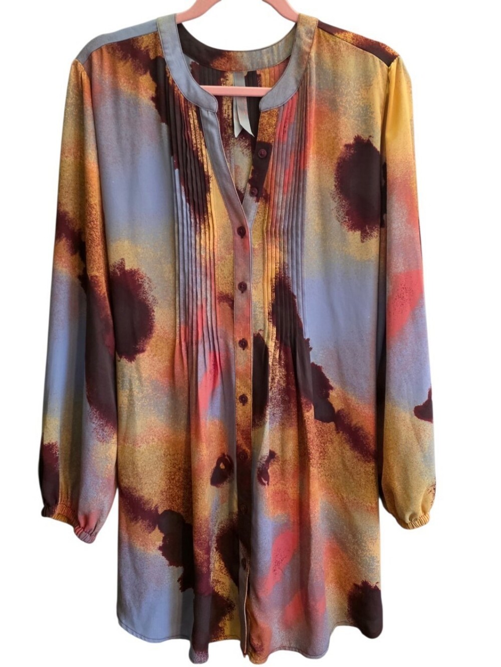 Melissa McCarthy Seven7 Abstract Watercolor Pintuck Tunic Blouse 2X